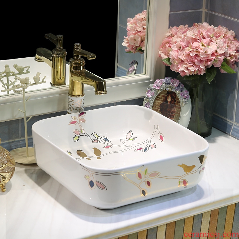 Gold cellnique stage basin square lavabo European art of the basin that wash a face basin ceramic wash basin exist