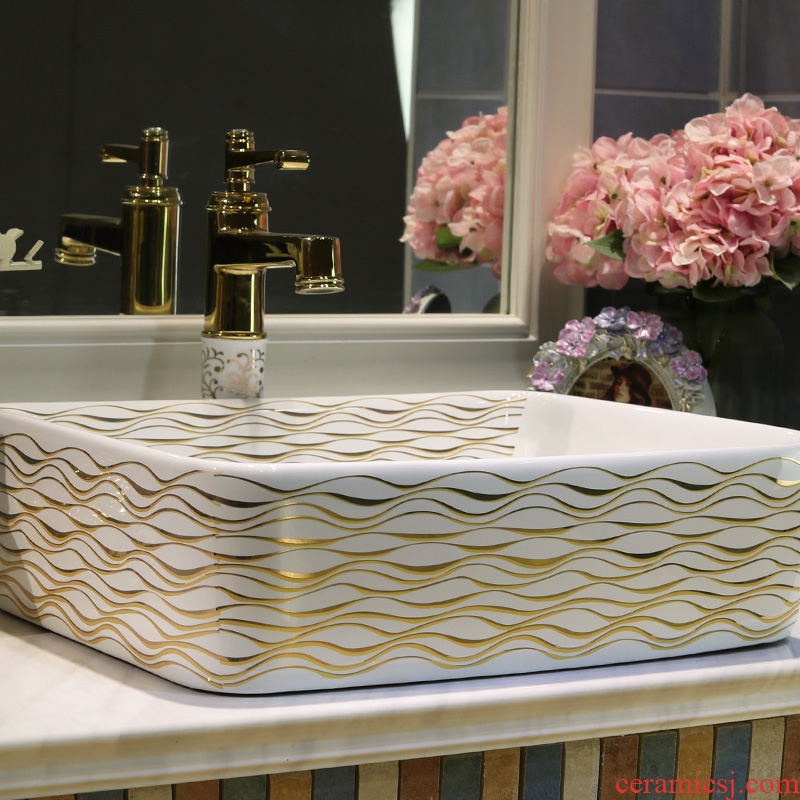 Gold cellnique rectangle lavabo ceramic art basin sink bathroom washs a face plate of all rivers run into sea
