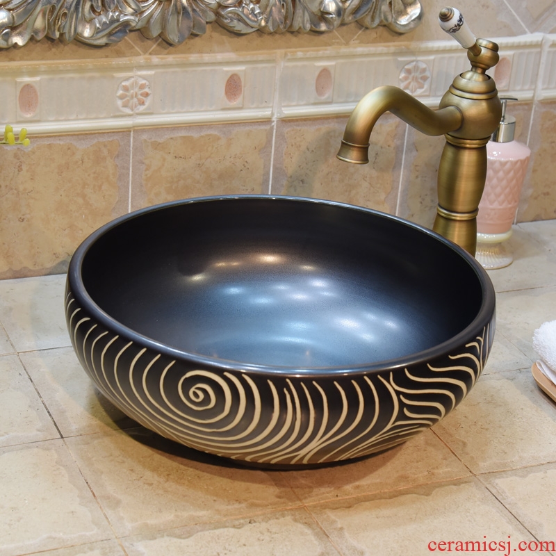 Jingdezhen JingYuXuan ceramic wash basin stage basin sink art basin basin matte black and white circle