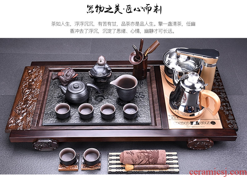 HaoFeng violet arenaceous kung fu tea set suit household ebony wood tea tray tea tea ceramic teapot teacup