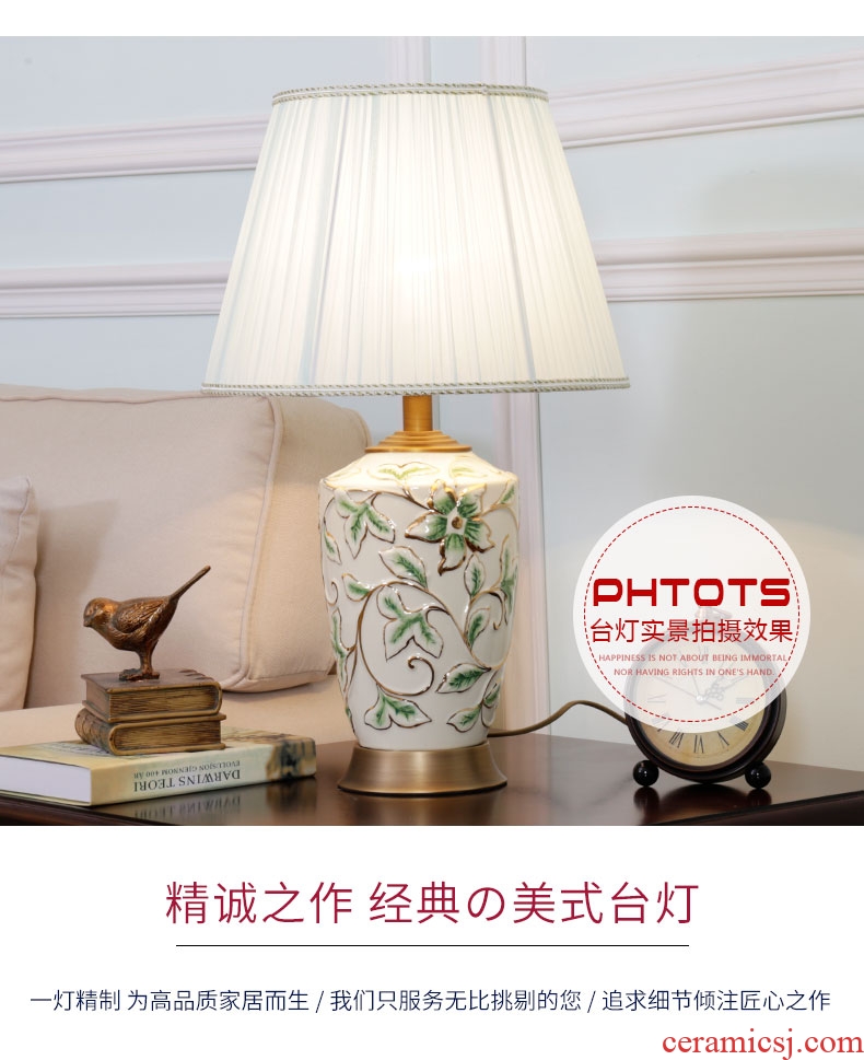 American rural contracted ceramic lamp of the head of a bed lamp all copper study bedroom, sitting room fashion warm decoration lamp