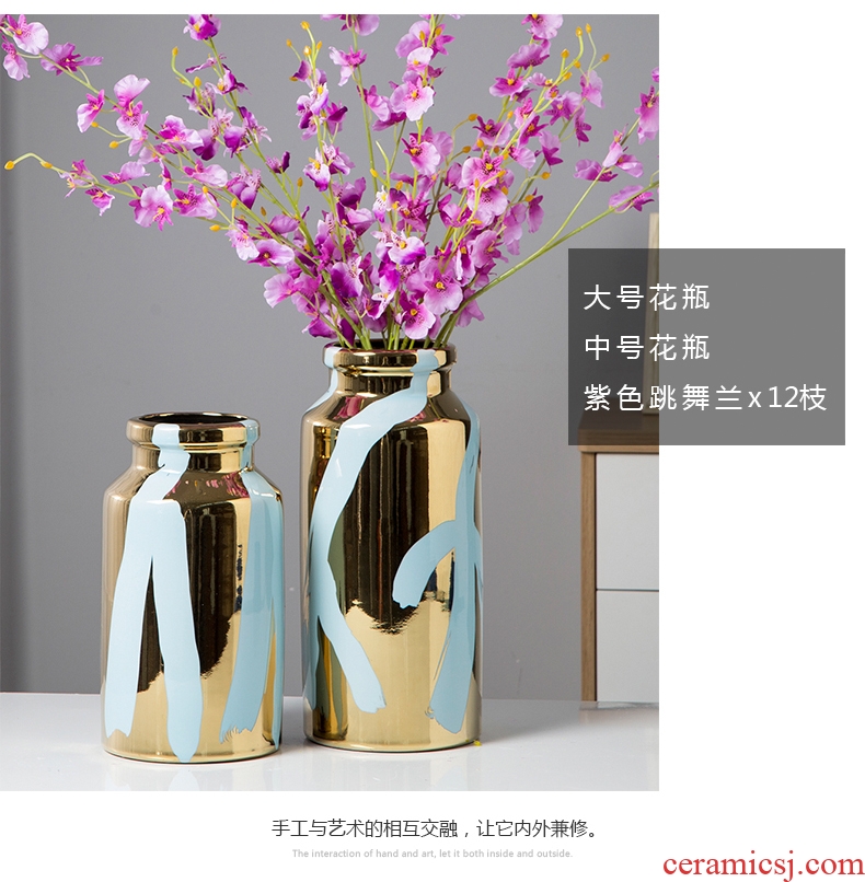 Jingdezhen ceramic golden vase northern wind household decorations show China vase dried flowers