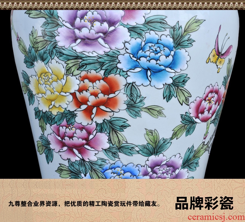 Jingdezhen ceramic of large vases, antique hand-painted famille rose blooming flowers goddess of mercy bottle of large vase