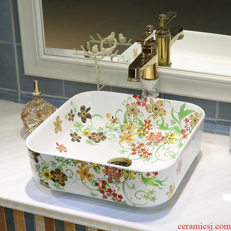 Gold cellnique jingdezhen square ceramic art basin stage basin toilet lavabo square color