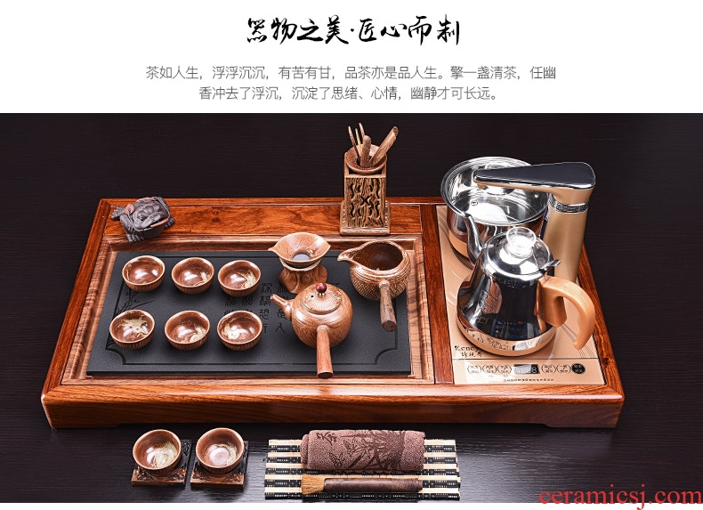 HaoFeng kung fu tea set ceramic teapot automatic four unity hua limu tea table ground suit household electric heating furnace