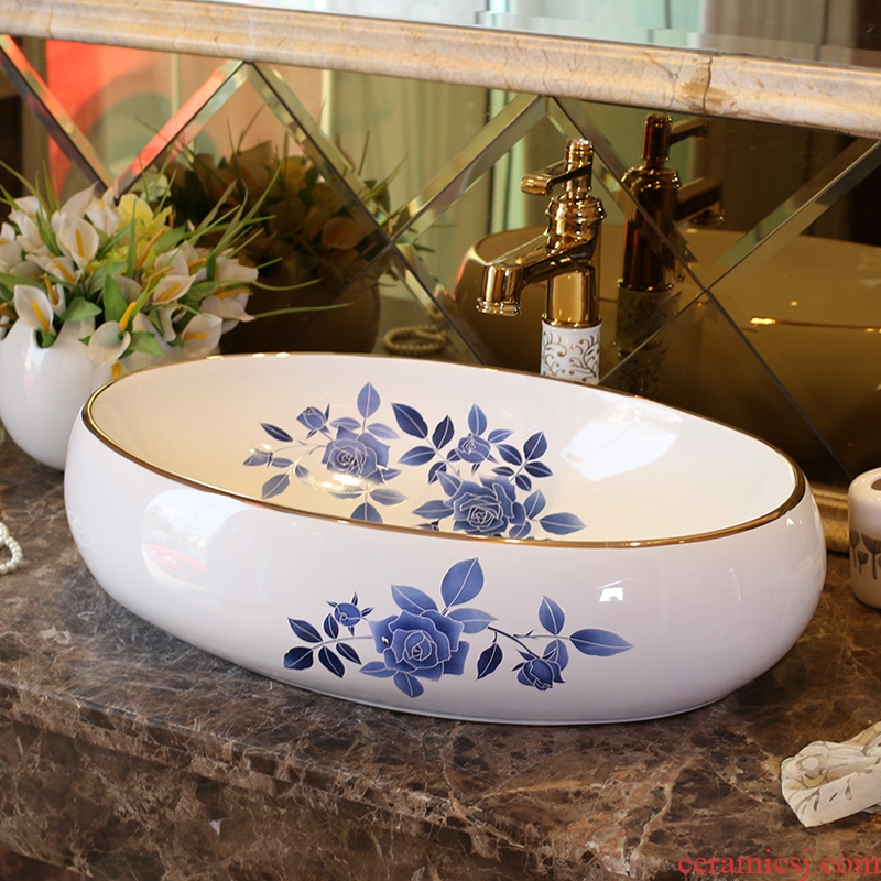 Rain spring basin of jingdezhen ceramic table art European lavabo oval basin to restore ancient ways small family sinks