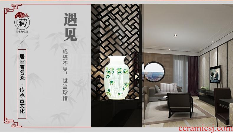 Jingdezhen ceramics vase furnishing articles hand-painted thin foetus bamboo carving craft pervious to light the Christmas decoration business gifts