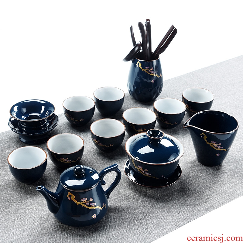 Ji blue glaze porcelain god modern household kung fu tea set suits your kiln handmade ceramic teapot tea tea sea fair mug