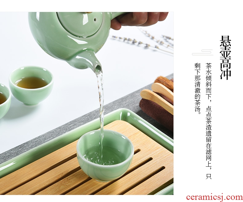 Contracted celadon porcelain god kung fu tea sets of household ceramic teapot teacup side small dry tea tea tray