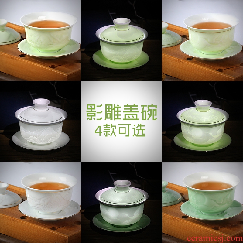 Tureen tea bowl large tea sets jingdezhen blue and white porcelain ceramic white porcelain tea bowl three bowl hand grasp pot