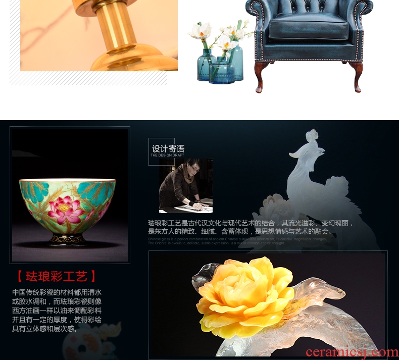 New Chinese style colored enamel lamp sitting room bedroom bedside lamp to restore ancient ways the creative study villa decoration ceramic lamp