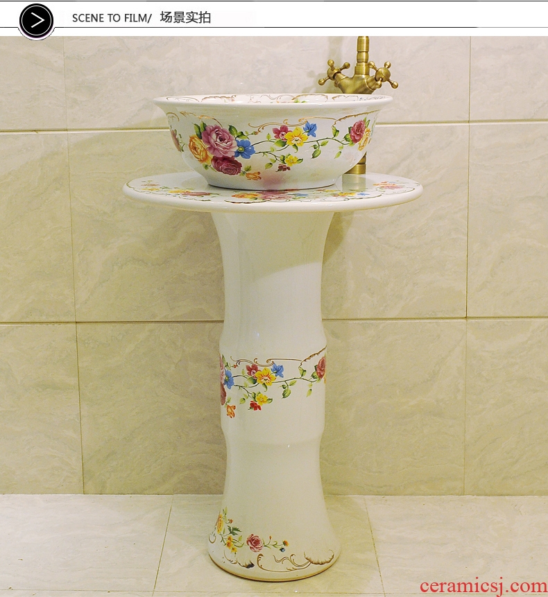 Household one-piece pillar lavabo toilet bowl column type lavatory floor balcony ceramic sinks