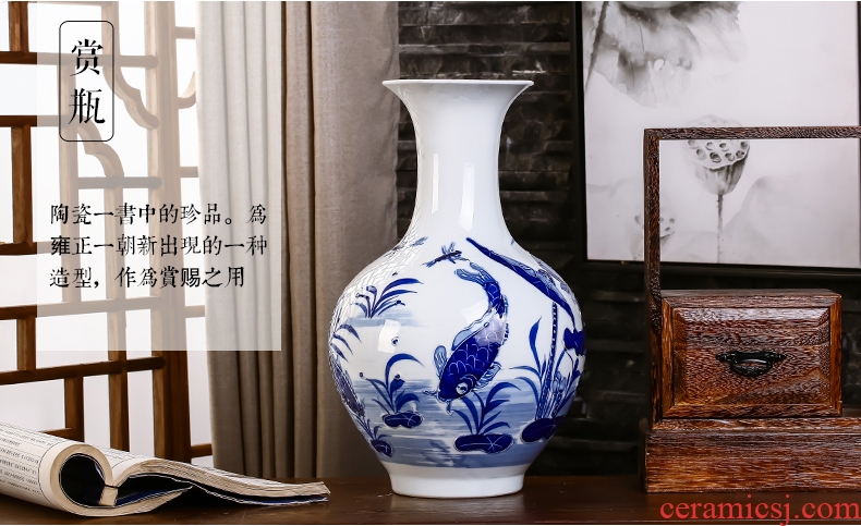 Jingdezhen ceramics hand-painted household adornment blue and white porcelain vase carving handicraft sitting room ark furnishing articles