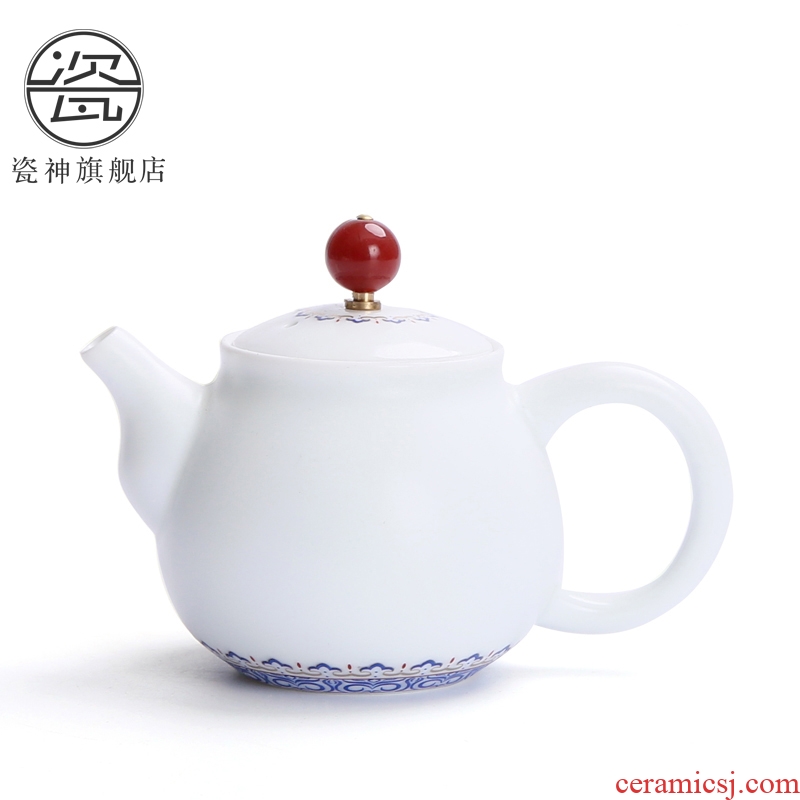 Porcelain god gift boxes of a complete set of matte ethnic wind household ceramics kung fu tea set suit white porcelain teapot teacup contracted