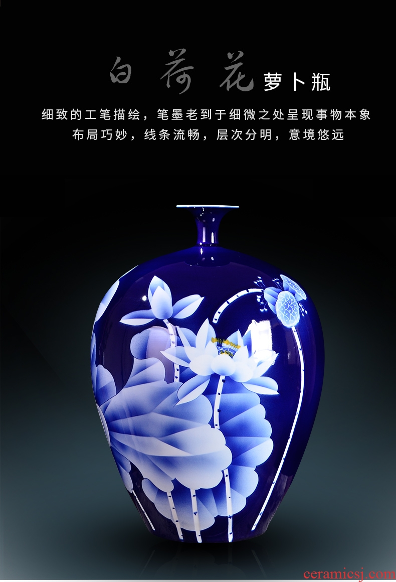 Jingdezhen ceramic blue and white porcelain vases, famous master hand draw new Chinese style living room porch flower adornment furnishing articles