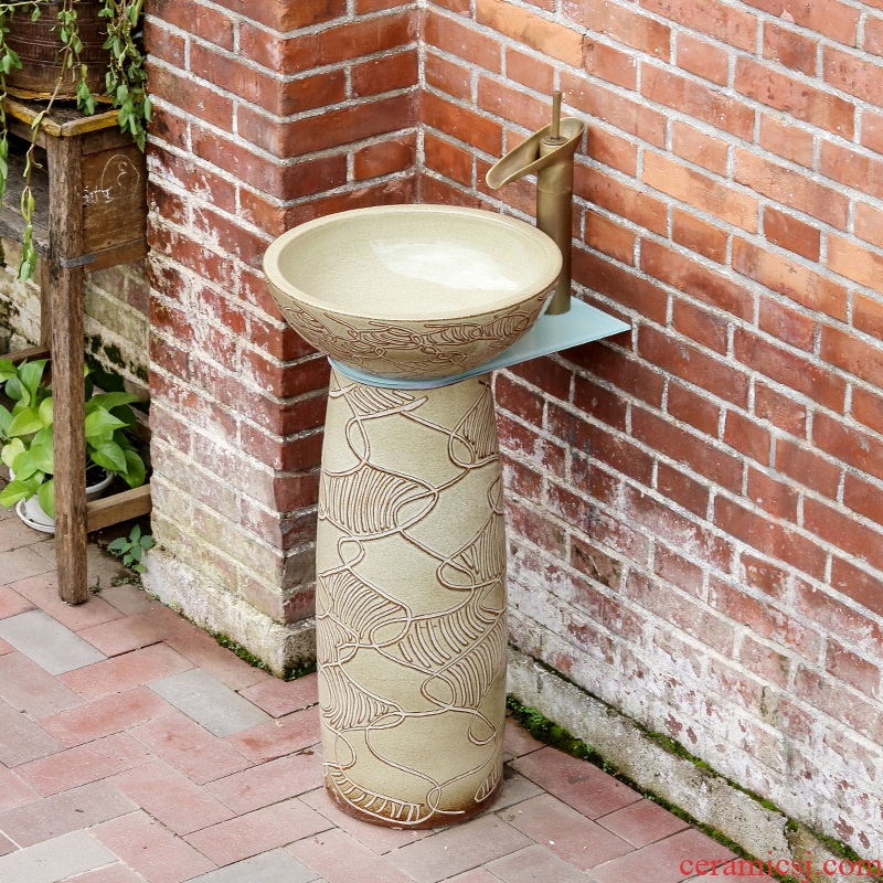 Pillar type lavatory ceramic bathroom outdoor balcony ground basin integrated industrial wind basin of wash one vertical column