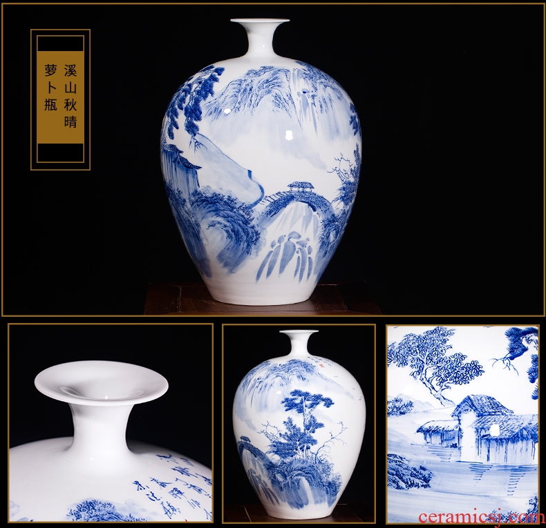 Master of jingdezhen ceramic hand-painted antique Chinese blue and white porcelain vases, flower arrangement sitting room rich ancient frame handicraft furnishing articles