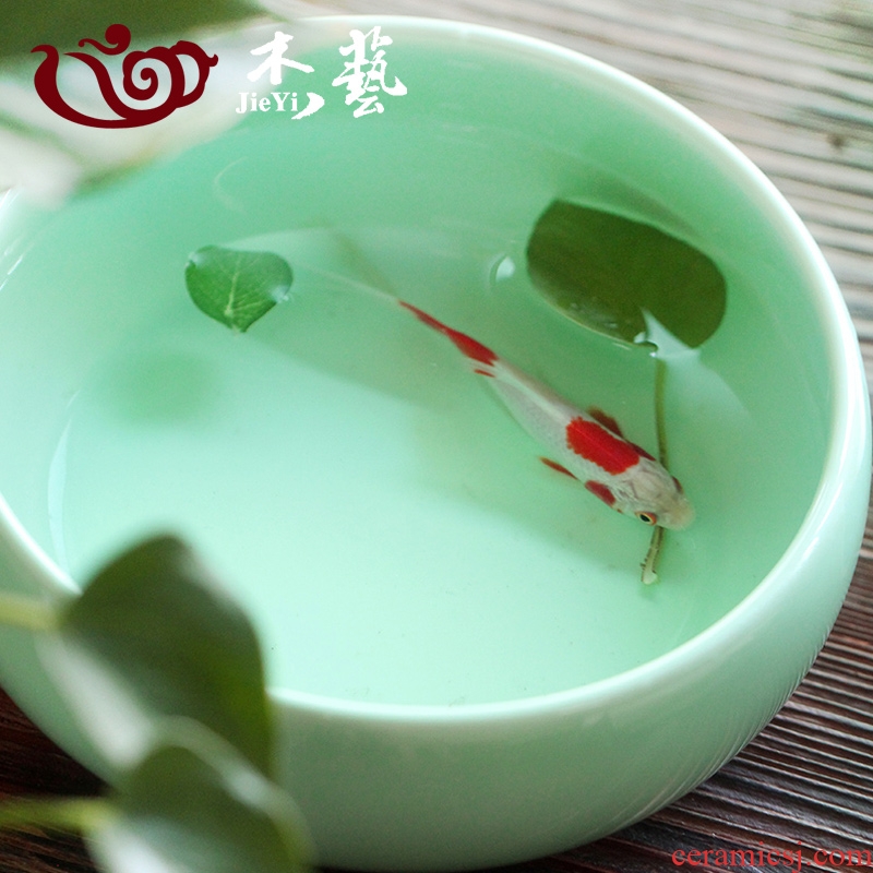 Jie art tea tea set large 8 "longquan celadon ceramic writing brush washer water wash dishes washed bowl of tea with zero wash cup