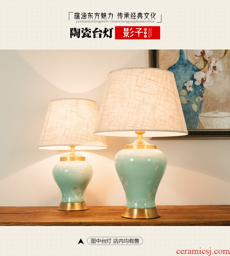 Jingdezhen ceramic desk lamp light full copper American luxury berth lamp of contemporary and contracted Europe type rural study sitting room adornment