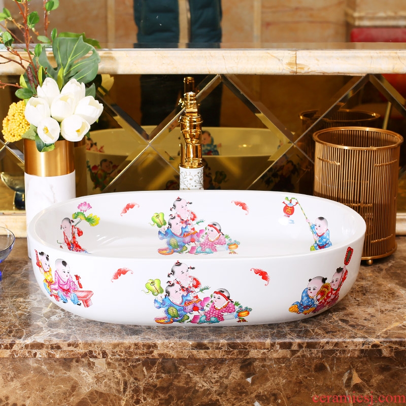Jingdezhen rain spring on the ceramic art wash tub balcony elliptical lavatory toilet lavabo