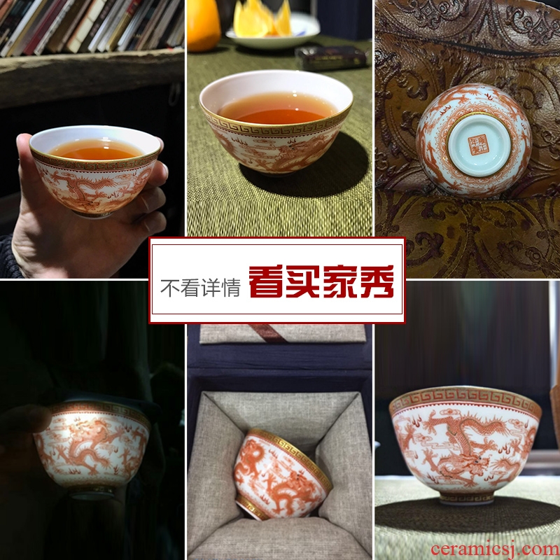 Jingdezhen ceramic kung fu tea cups ceramic sample tea cup dragon tea master cup single cup tea hand-painted, individual cup