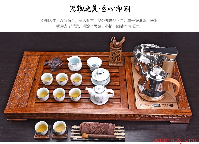 HaoFeng kung fu tea set ceramic teapot automatic four unity hua limu tea table ground suit household electric heating furnace