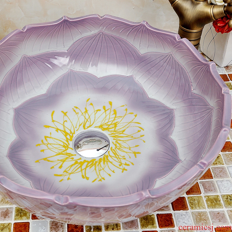 Ceramic lavabo stage basin of continental basin purple lotus petals art sink bathroom sinks