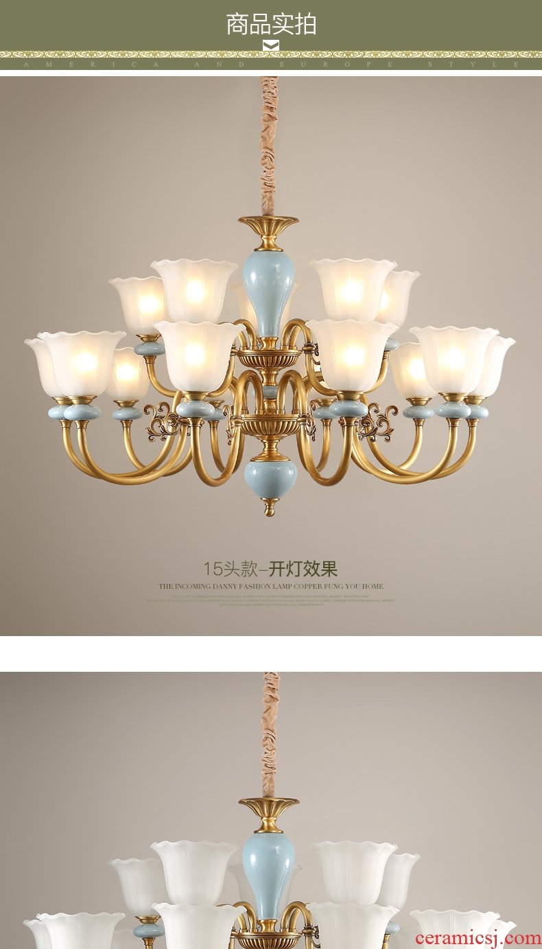 Any lift european-style full copper chandelier lamps and lanterns of the sitting room is contracted American bedroom creative personality ceramic lamp hall restaurant