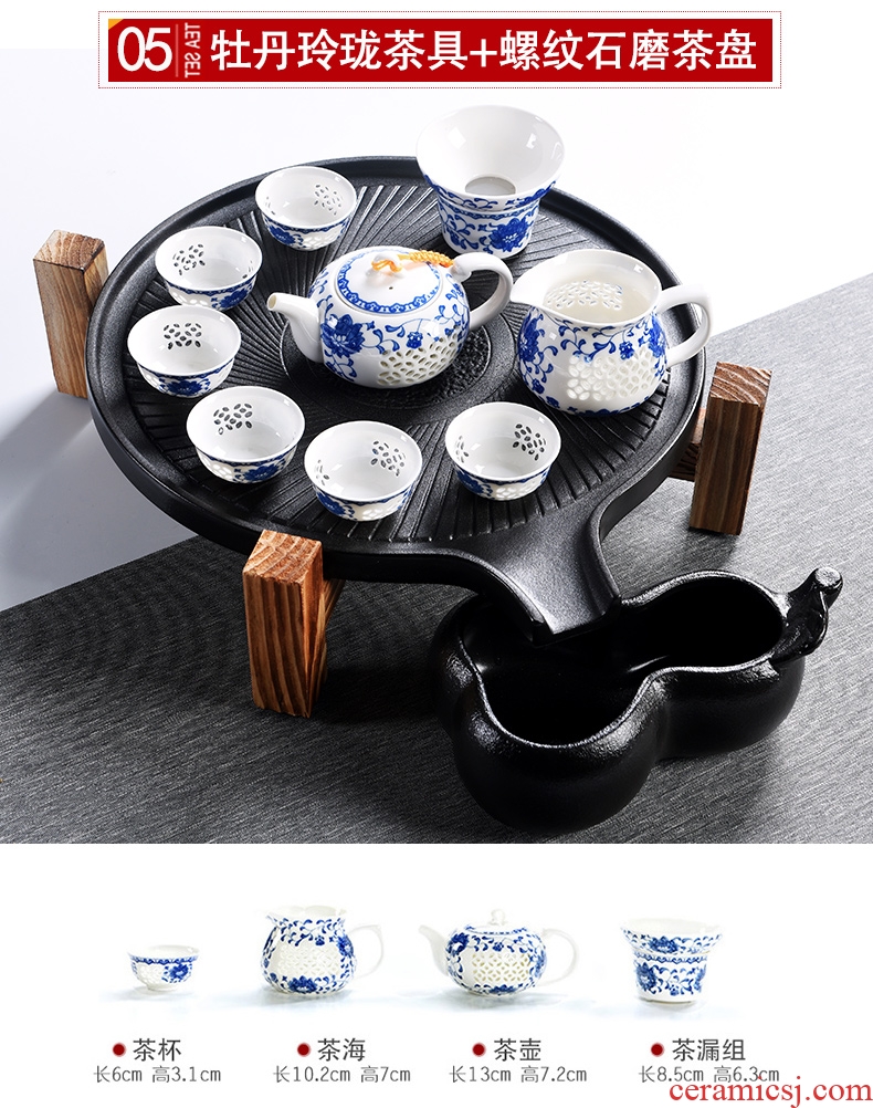 Porcelain god contracted Japanese tea ceremony household utensils suit real wood double stone mill ceramic cups tea tray tea tea