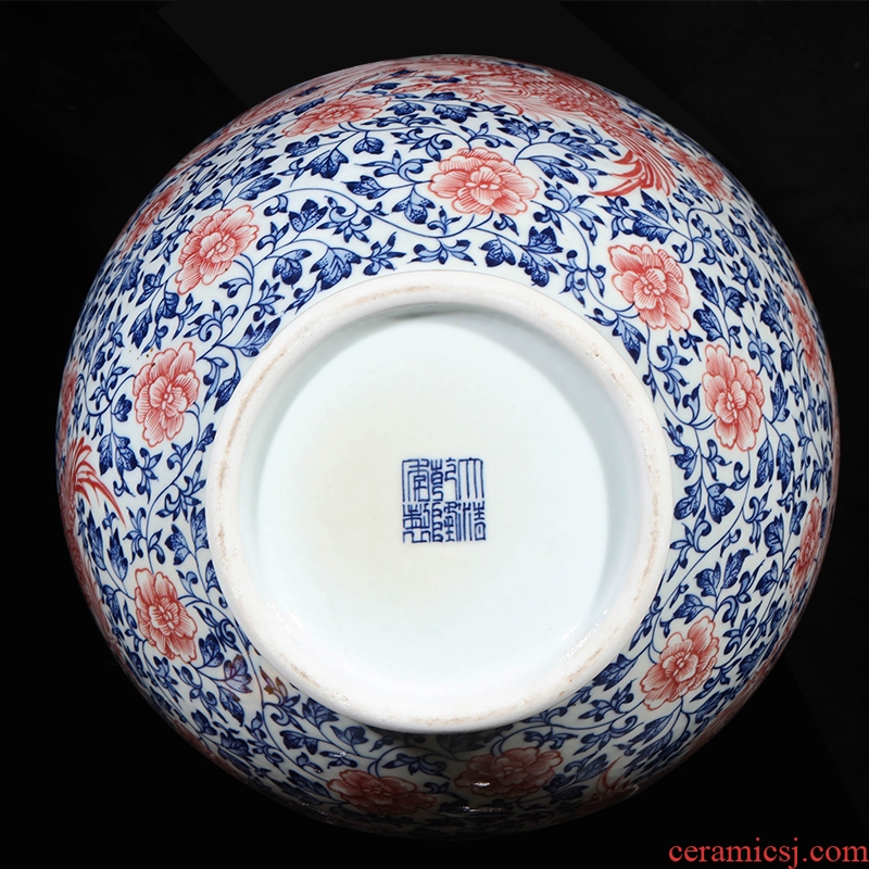 Jingdezhen ceramics imitation qianlong hand-painted ears of blue and white porcelain vase Chinese rich ancient frame sitting room adornment is placed