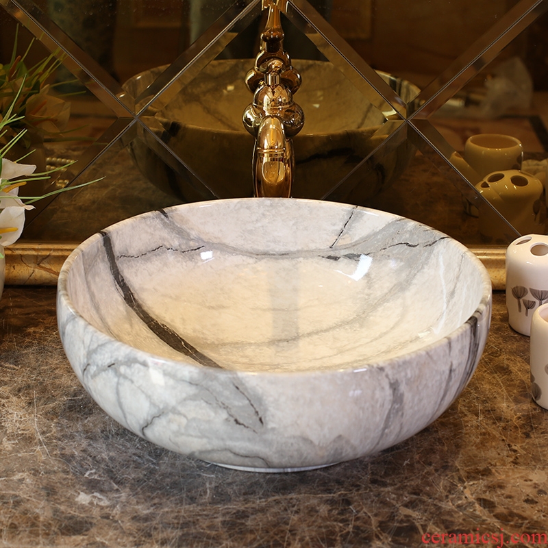 Jingdezhen ceramic stage basin art round the pool that wash a face European toilet lavabo, imitation marble pattern