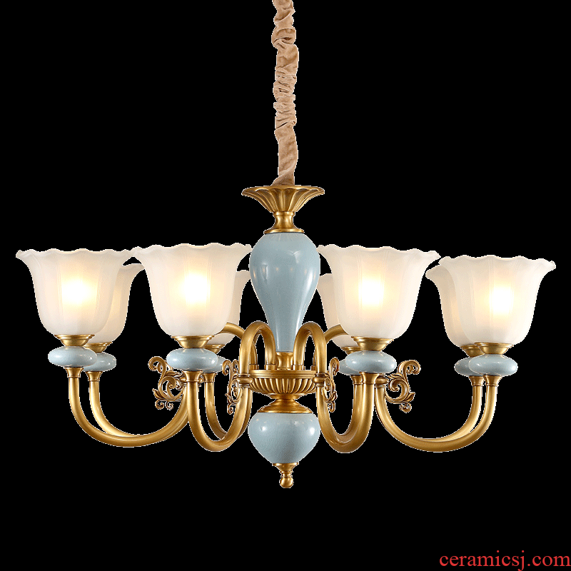 Any lift european-style full copper chandelier lamps and lanterns of the sitting room is contracted American bedroom creative personality ceramic lamp hall restaurant