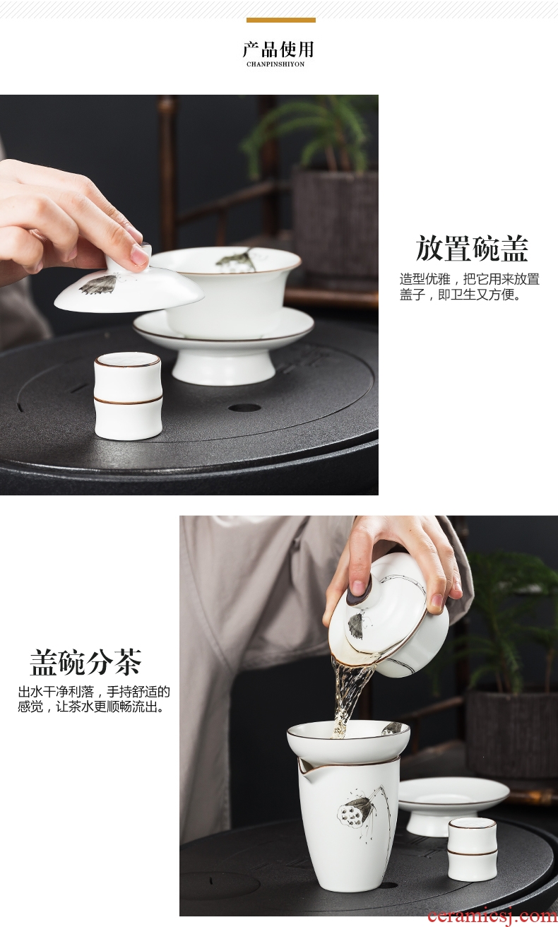 Qin Yi white porcelain kung fu tea set hand-painted ceramic tea tureen tea cup home a complete set of tea set gift boxes