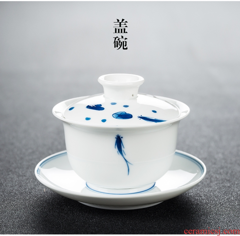 Qin Yi white porcelain kung fu tea set hand-painted ceramic tea tureen tea cup home a complete set of tea set gift boxes