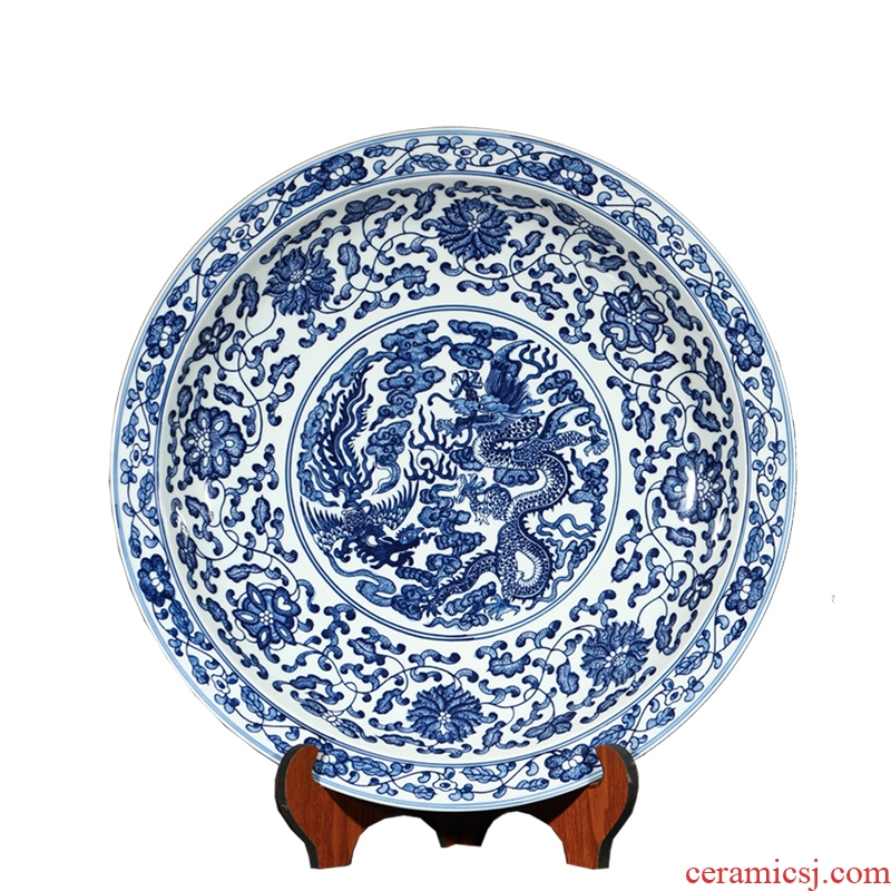 Jingdezhen ceramics imitation qing qianlong hand-painted blue and white porcelain in extremely good fortune China plate hanging dish Chinese style living room furnishing articles