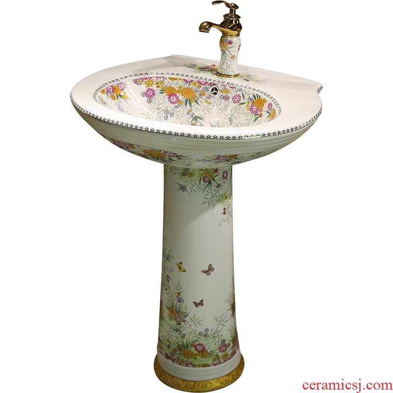 Gold cellnique ceramic art basin sink the pool that wash a face the post small toilet basin of pillar type a whole basin column