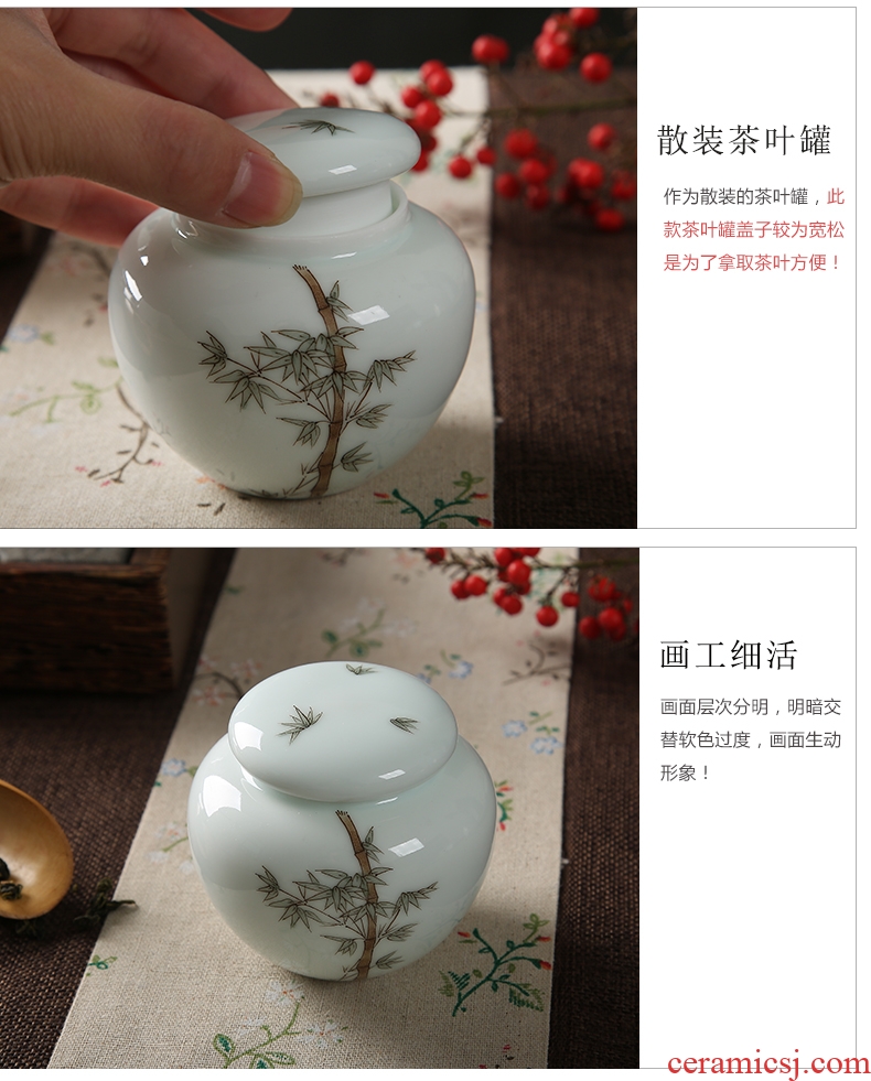 DH jingdezhen celadon caddy hand-painted ceramic mini storage POTS general small green tea POTS