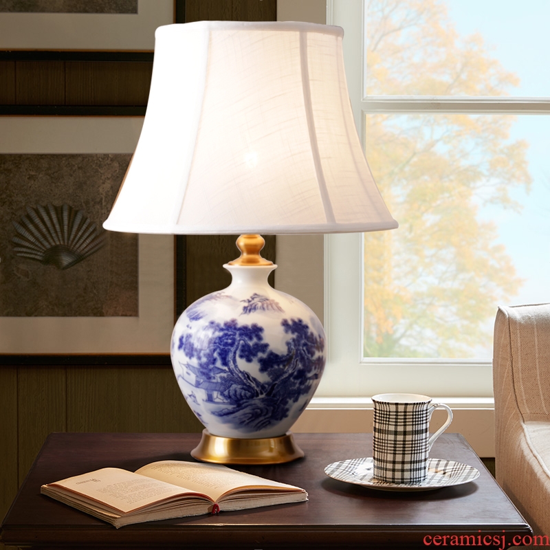 Ceramic lamp modern new Chinese style classical example room warm hotel bedroom berth lamp study decorate the living room