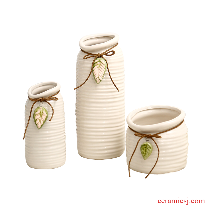 Jane's furnishing articles white rope ceramic vase living room table home decoration decoration hydroponic flower pot furnishing articles