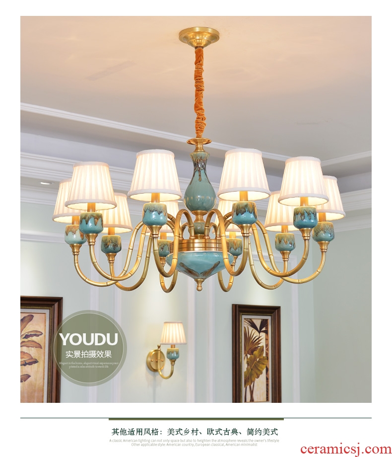 American droplight sitting room whole bedroom contracted copper chandelier Mediterranean restaurant ceramic double entry building european-style villa copper lamp