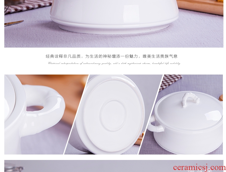 Bone China jingdezhen ceramic white ribbon soup pot cover large household pot soup basin healthy environmental protection