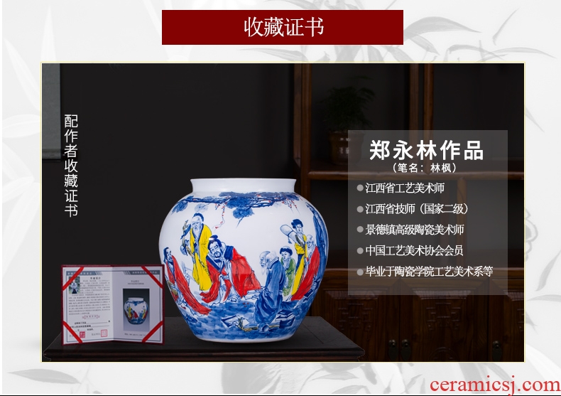 Jingdezhen ceramics hand-painted large blue and white porcelain vase sitting room study word calligraphy and painting cylinder receiving decorative furnishing articles