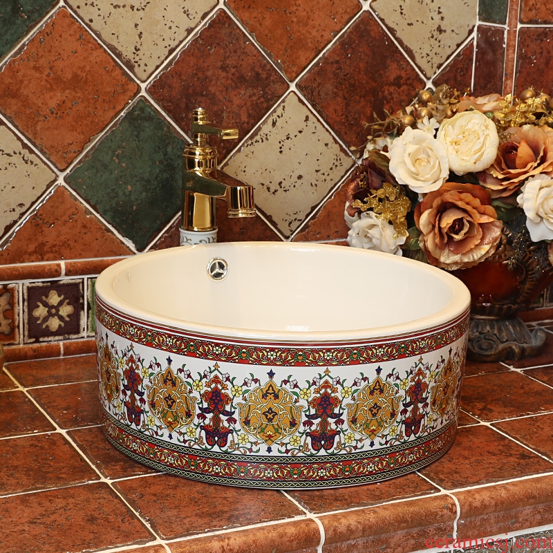 Gold cellnique color art ceramic wash basin basin home outfit circular plate of the bathroom to wash your hands of the basin that wash a face with water