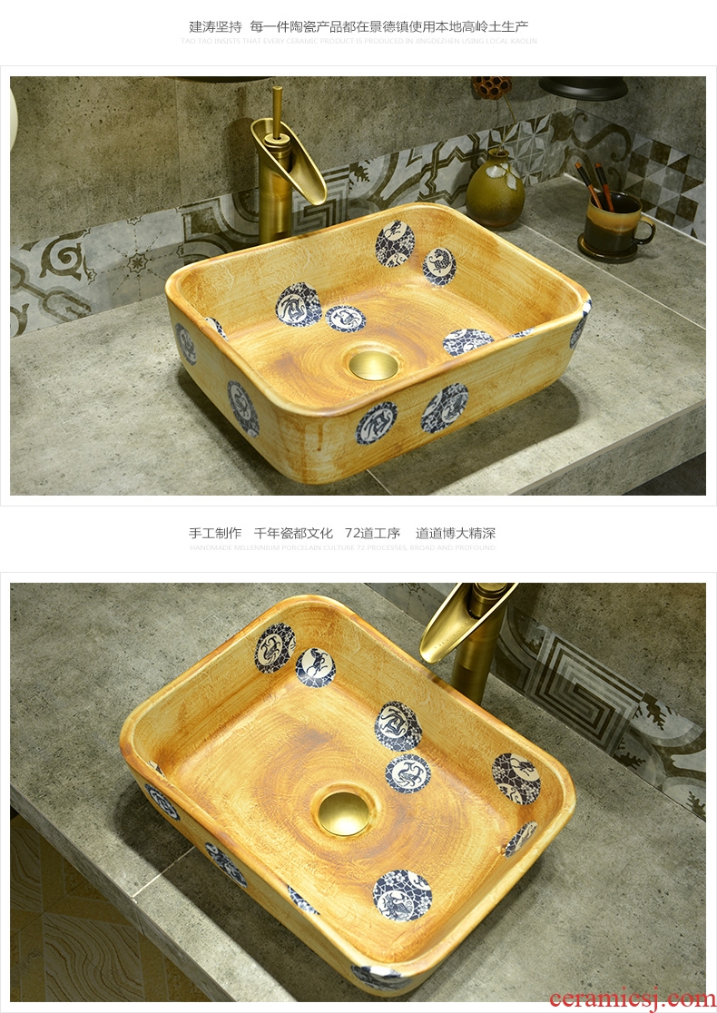 Jingdezhen basin of Chinese style lavatory washbasins kaolin ceramic on the stage of the basin that wash a face basin of rectangular black wood