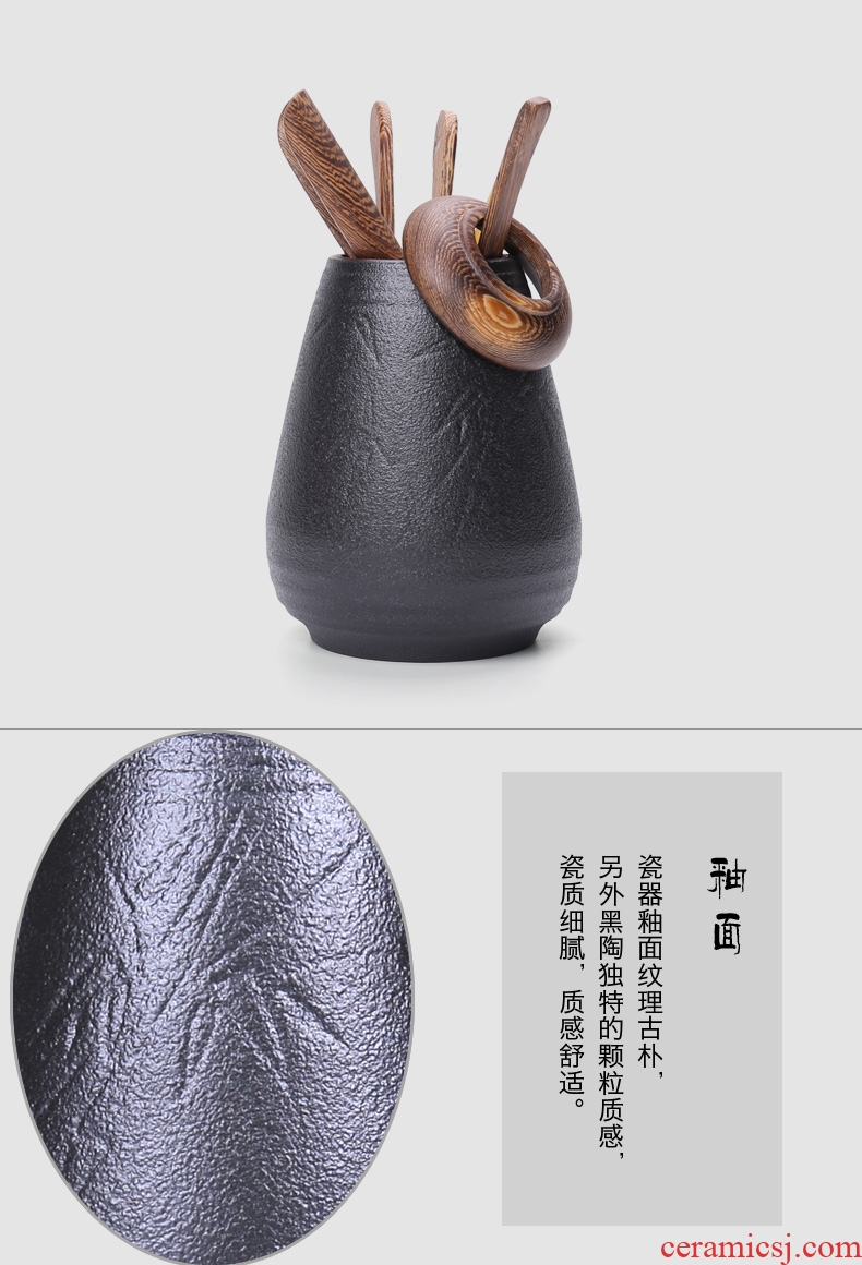In tang dynasty ceramic tea six gentleman's suit ebony wood spoon ChaGa kung fu tea tea tea tea accessories