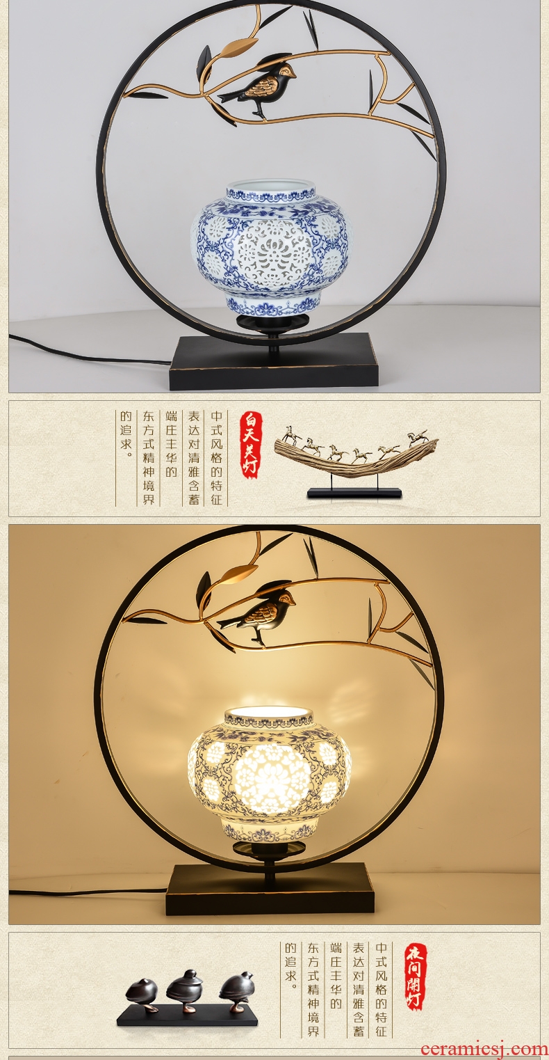 New Chinese style lamp lamp of bedroom the head of a bed creative decorative ceramic restoring ancient ways, wrought iron hotel contracted the lamps and lanterns that warm light