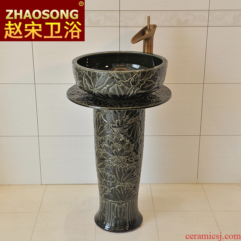 Basin of Chinese style restoring ancient ways of song dynasty porcelain pillar carved the sink American thickening of the basin that wash a face outdoor balcony antifreeze