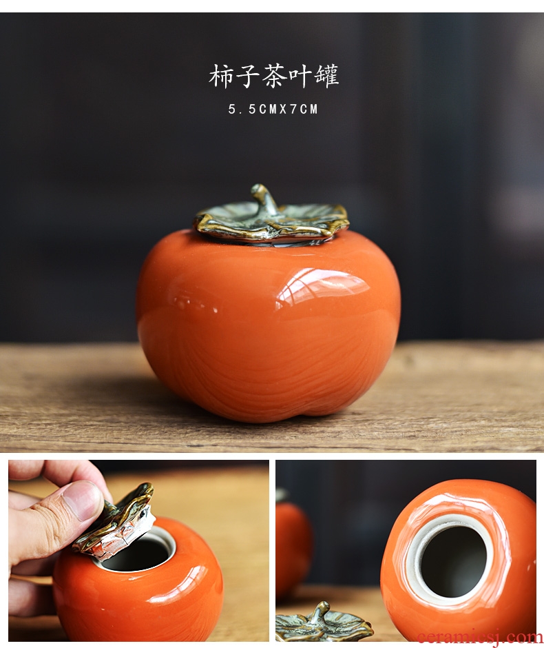 Tao fan ceramic persimmon tea caddy seal storage tanks small POTS kung fu tea set up clearance