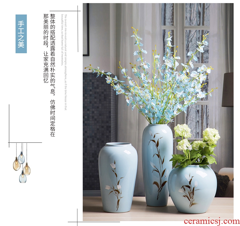 Jingdezhen ceramic vases, flower arrangement sitting room Chinese style household adornment porcelain TV ark place blue pottery vases