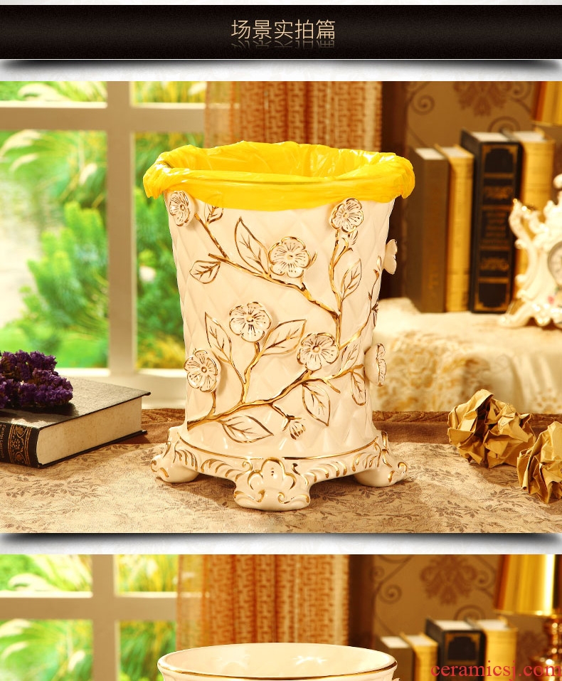 Vatican Sally's luxury european-style trash can creative home sitting room large-sized ceramic bin bedroom study toilet